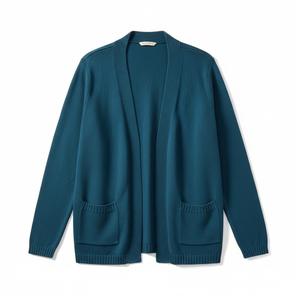 White Stag Womens Teal Blue Open Front Cardigan Sweater Pockets Large 12-14